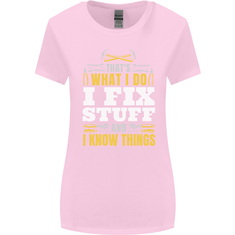 I Fix Stuff Funny Electrician Sparky Mechanic Womens Wider Cut T-Shirt Light Pink