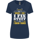 I Fix Stuff Funny Electrician Sparky Mechanic Womens Wider Cut T-Shirt Navy Blue