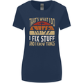 I Fix Stuff Funny Electrician Sparky Mechanic Womens Wider Cut T-Shirt Navy Blue