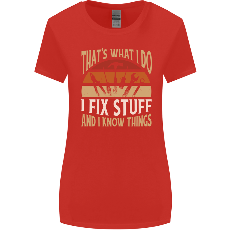 I Fix Stuff Funny Electrician Sparky Mechanic Womens Wider Cut T-Shirt Red