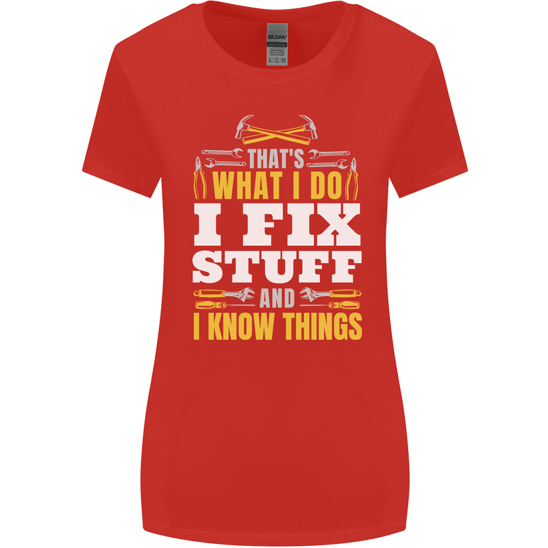 I Fix Stuff Funny Electrician Sparky Mechanic Womens Wider Cut T-Shirt Red