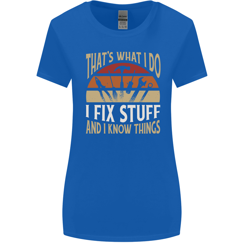 I Fix Stuff Funny Electrician Sparky Mechanic Womens Wider Cut T-Shirt Royal Blue