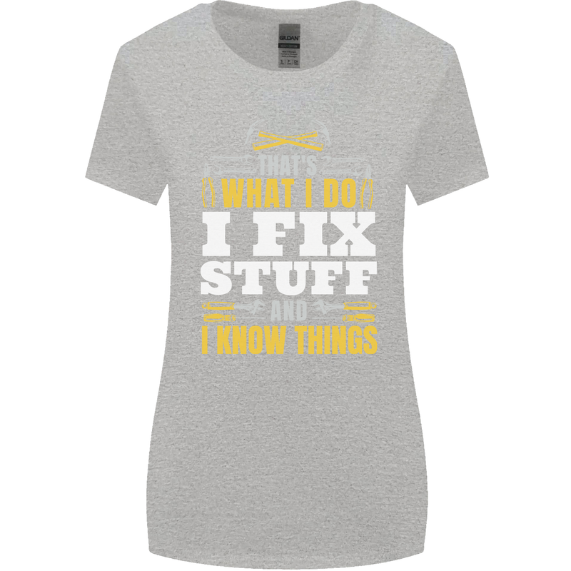 I Fix Stuff Funny Electrician Sparky Mechanic Womens Wider Cut T-Shirt Sports Grey