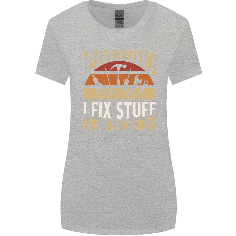 I Fix Stuff Funny Electrician Sparky Mechanic Womens Wider Cut T-Shirt Sports Grey