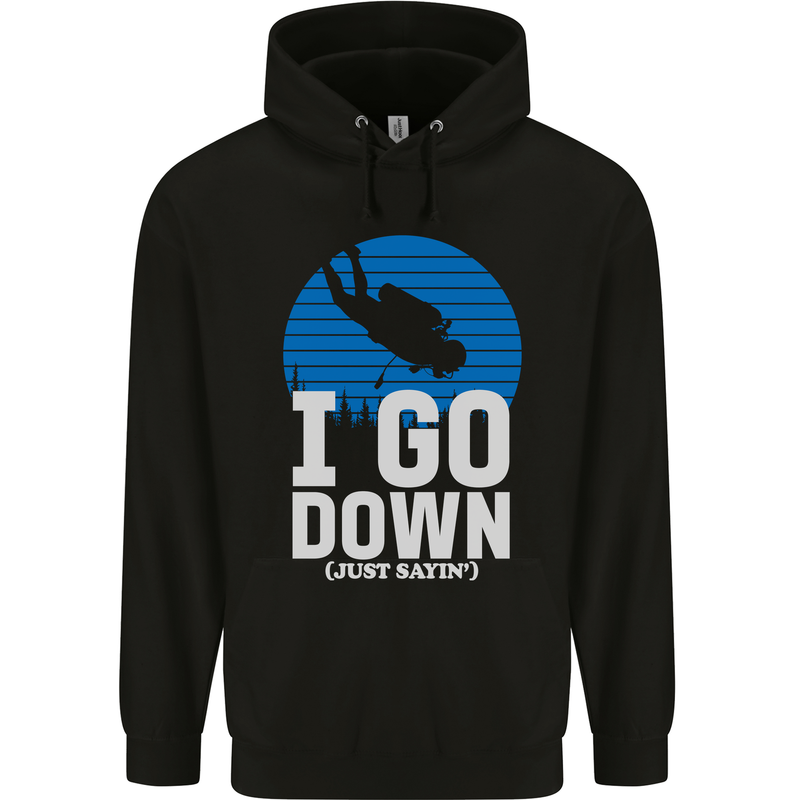 I Go Down Funny Scuba Diving Diver Dive Childrens Kids Hoodie Black