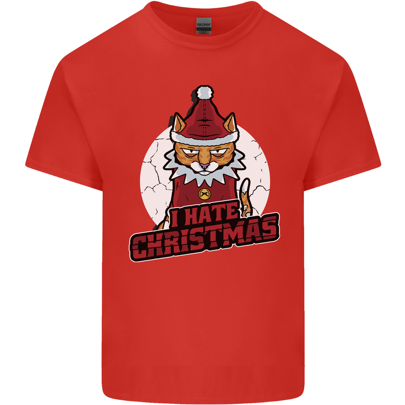 I Hate Christmas Funny Bah Humbug Cat Xmas Mens Cotton T-Shirt Tee Top Red