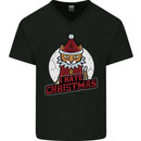 I Hate Christmas Funny Bah Humbug Cat Xmas Mens V-Neck Cotton T-Shirt Black