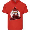 I Hate Christmas Funny Bah Humbug Cat Xmas Mens V-Neck Cotton T-Shirt Red