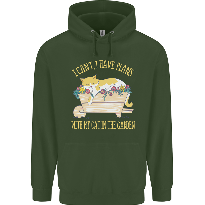 I Have Plans With My Cat in the Garden Gardening Childrens Kids Hoodie Forest Green