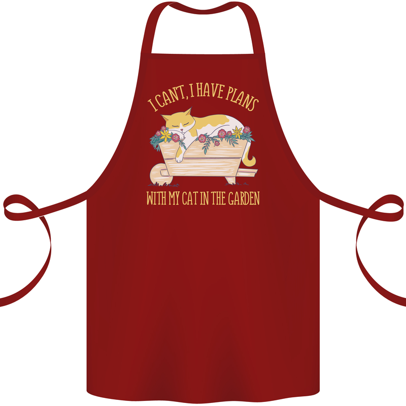 I Have Plans With My Cat in the Garden Gardening Cotton Apron 100% Organic Maroon
