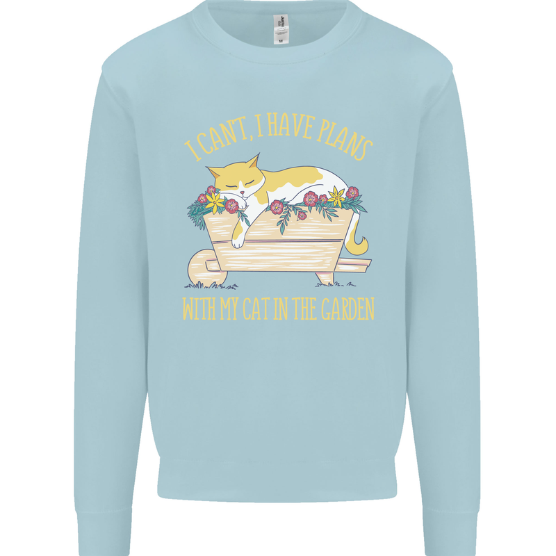 I Have Plans With My Cat in the Garden Gardening Kids Sweatshirt Jumper Light Blue