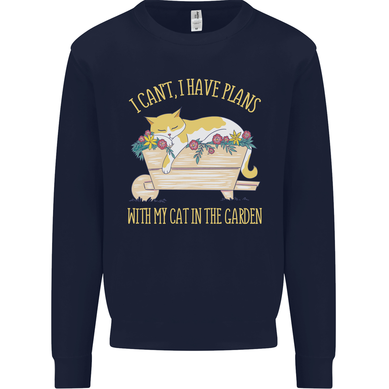 I Have Plans With My Cat in the Garden Gardening Kids Sweatshirt Jumper Navy Blue