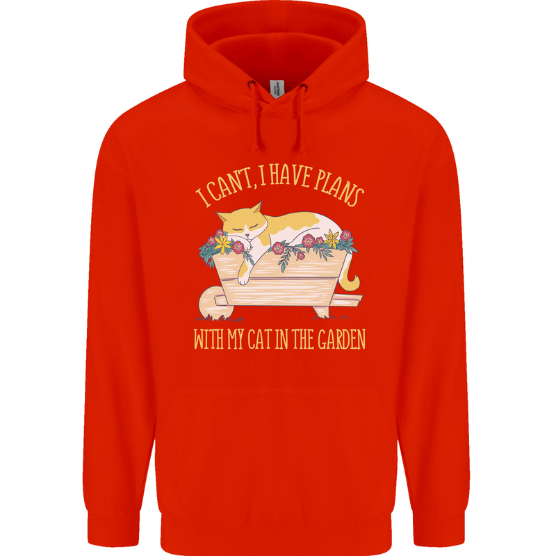 I Have Plans With My Cat in the Garden Gardening Mens 80% Cotton Hoodie Bright Red