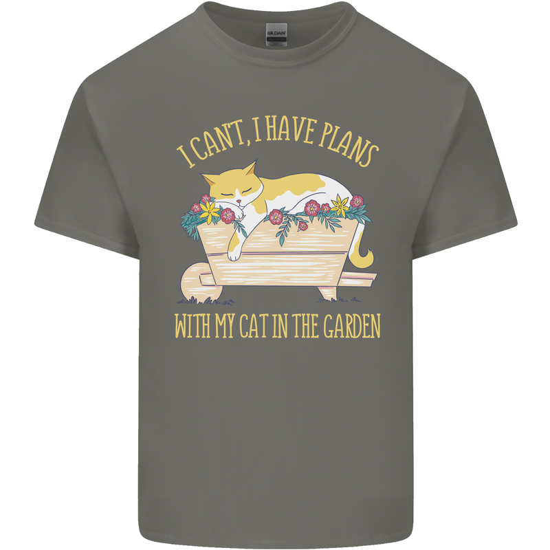 I Have Plans With My Cat in the Garden Gardening Mens Cotton T-Shirt Tee Top Charcoal