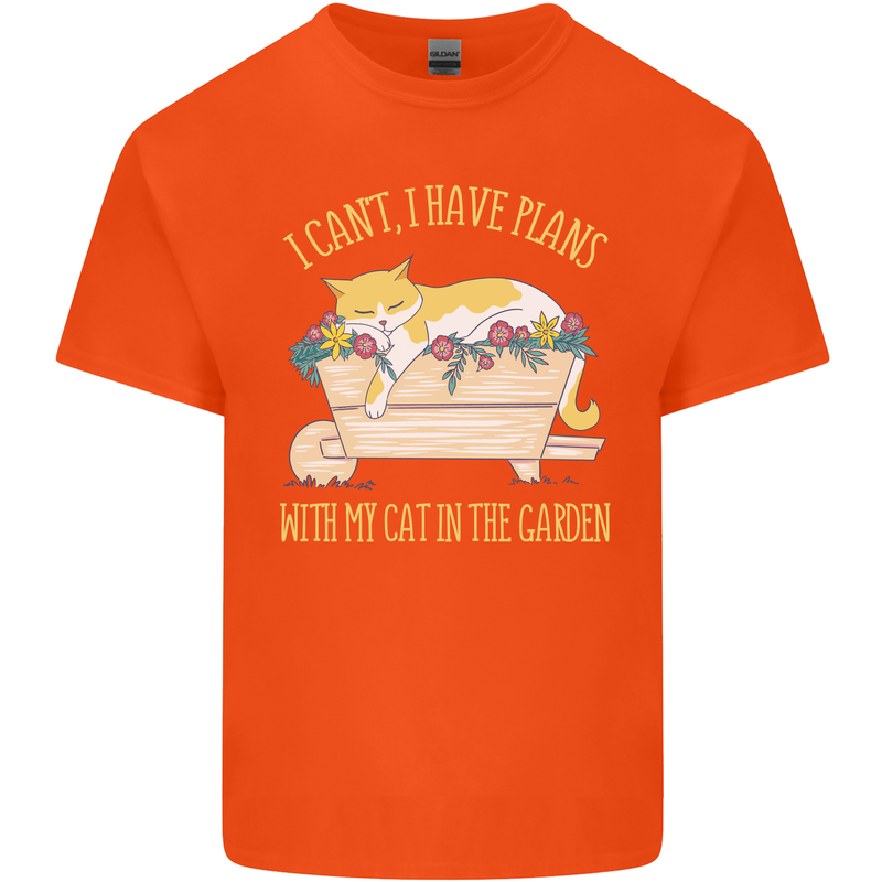 I Have Plans With My Cat in the Garden Gardening Mens Cotton T-Shirt Tee Top Orange