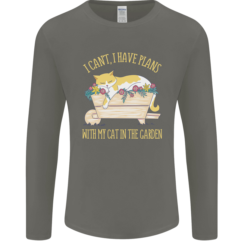 I Have Plans With My Cat in the Garden Gardening Mens Long Sleeve T-Shirt Charcoal