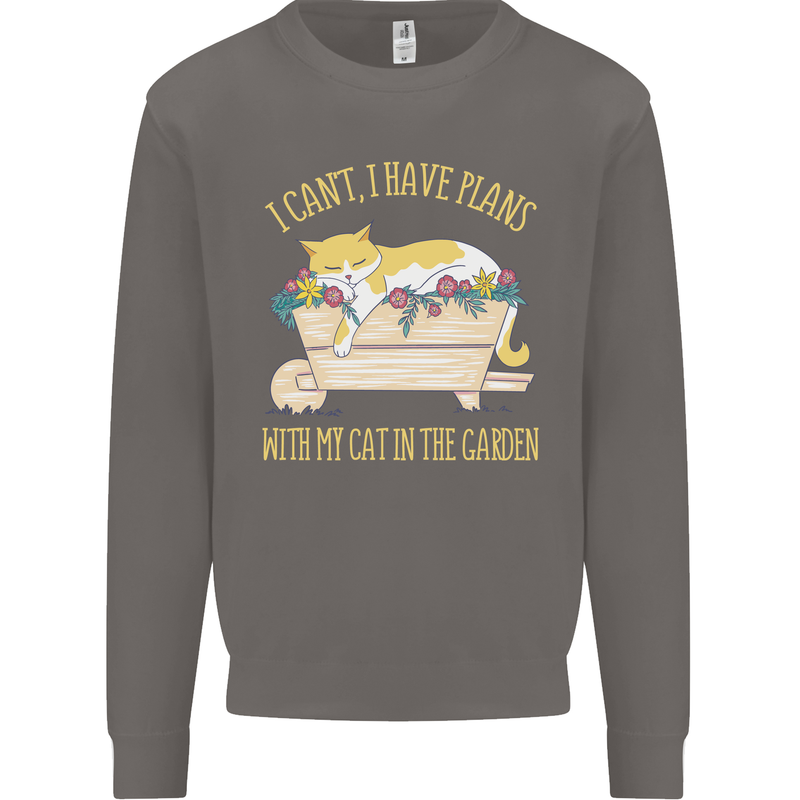 I Have Plans With My Cat in the Garden Gardening Mens Sweatshirt Jumper Charcoal