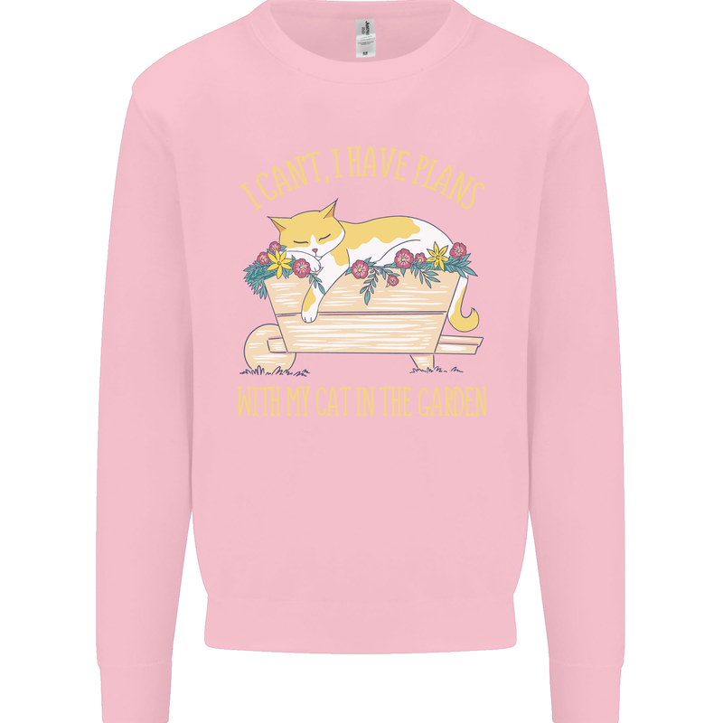 I Have Plans With My Cat in the Garden Gardening Mens Sweatshirt Jumper Light Pink