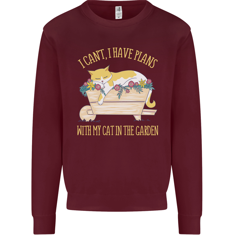 I Have Plans With My Cat in the Garden Gardening Mens Sweatshirt Jumper Maroon