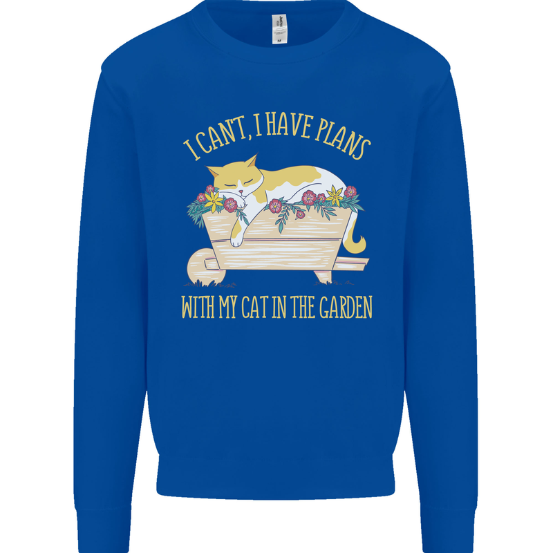 I Have Plans With My Cat in the Garden Gardening Mens Sweatshirt Jumper Royal Blue