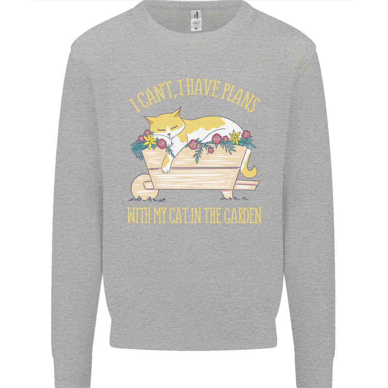 I Have Plans With My Cat in the Garden Gardening Mens Sweatshirt Jumper Sports Grey