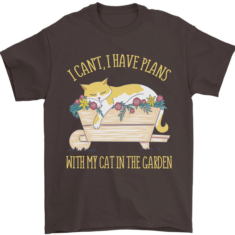 I Have Plans With My Cat in the Garden Gardening Mens T-Shirt 100% Cotton Dark Chocolate