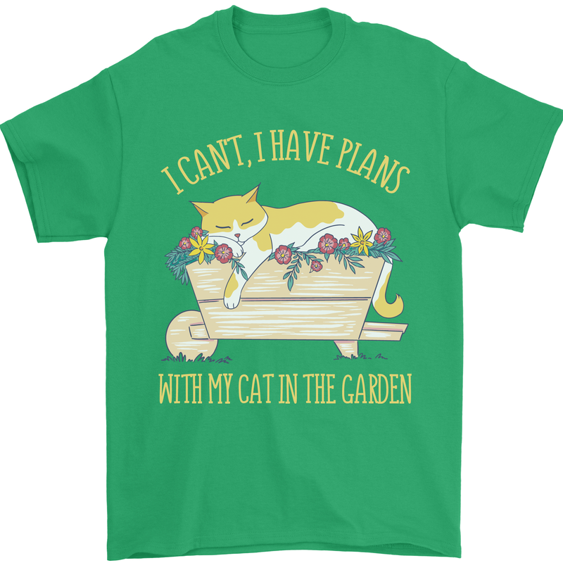 I Have Plans With My Cat in the Garden Gardening Mens T-Shirt 100% Cotton Irish Green