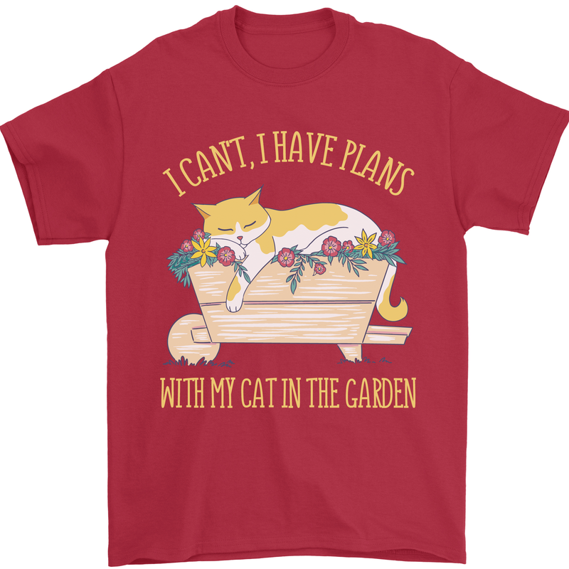 I Have Plans With My Cat in the Garden Gardening Mens T-Shirt 100% Cotton Red