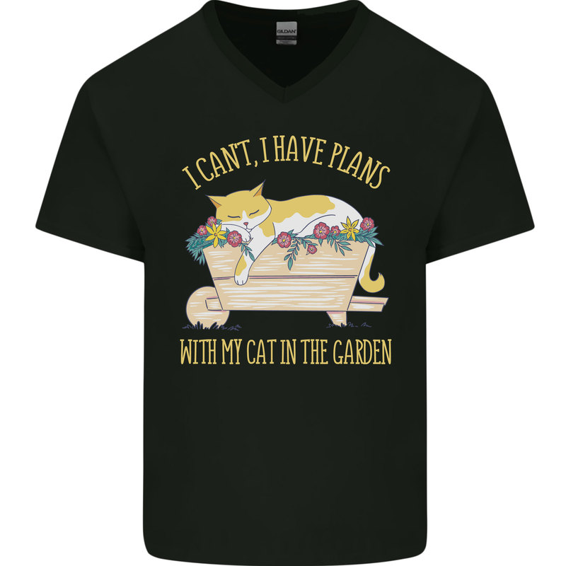 I Have Plans With My Cat in the Garden Gardening Mens V-Neck Cotton T-Shirt Black