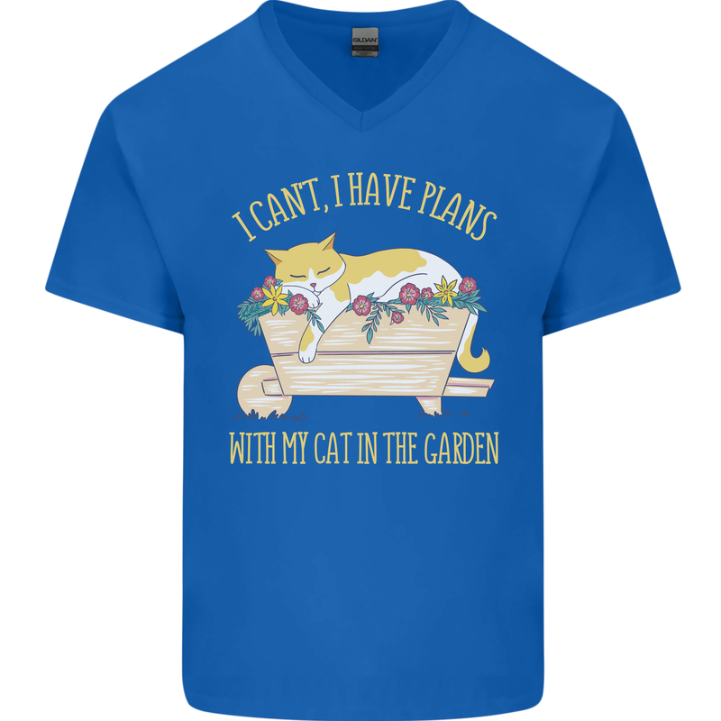 I Have Plans With My Cat in the Garden Gardening Mens V-Neck Cotton T-Shirt Royal Blue