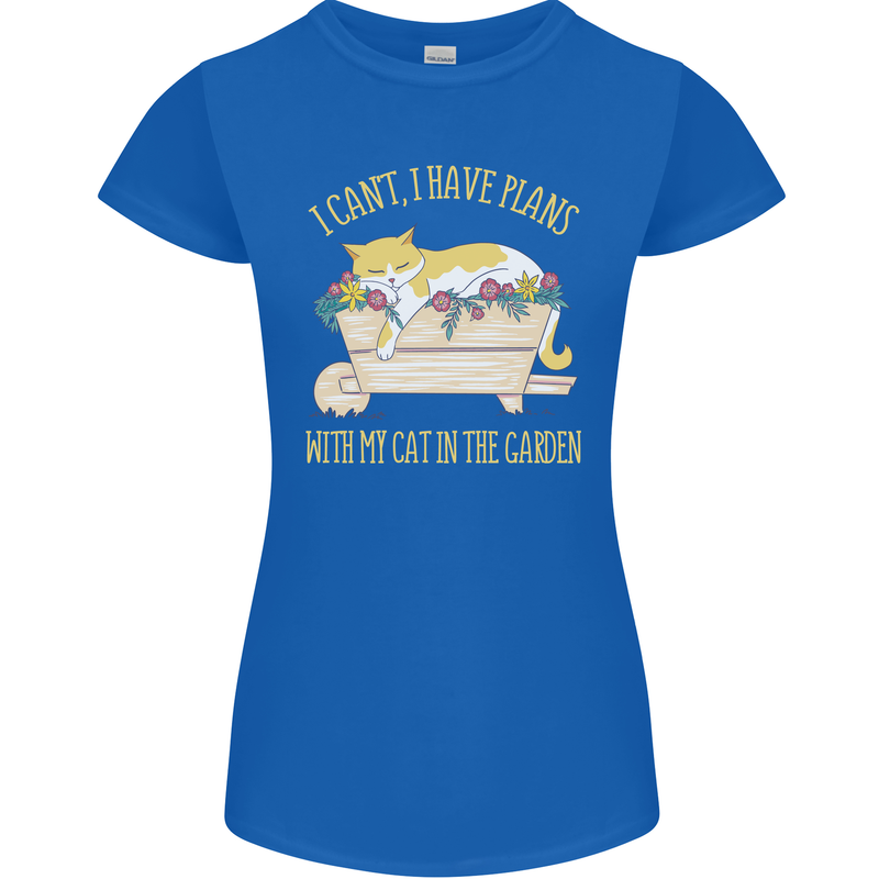 I Have Plans With My Cat in the Garden Gardening Womens Petite Cut T-Shirt Royal Blue