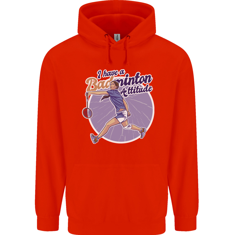 I Have a Badminton Attitude Childrens Kids Hoodie Bright Red
