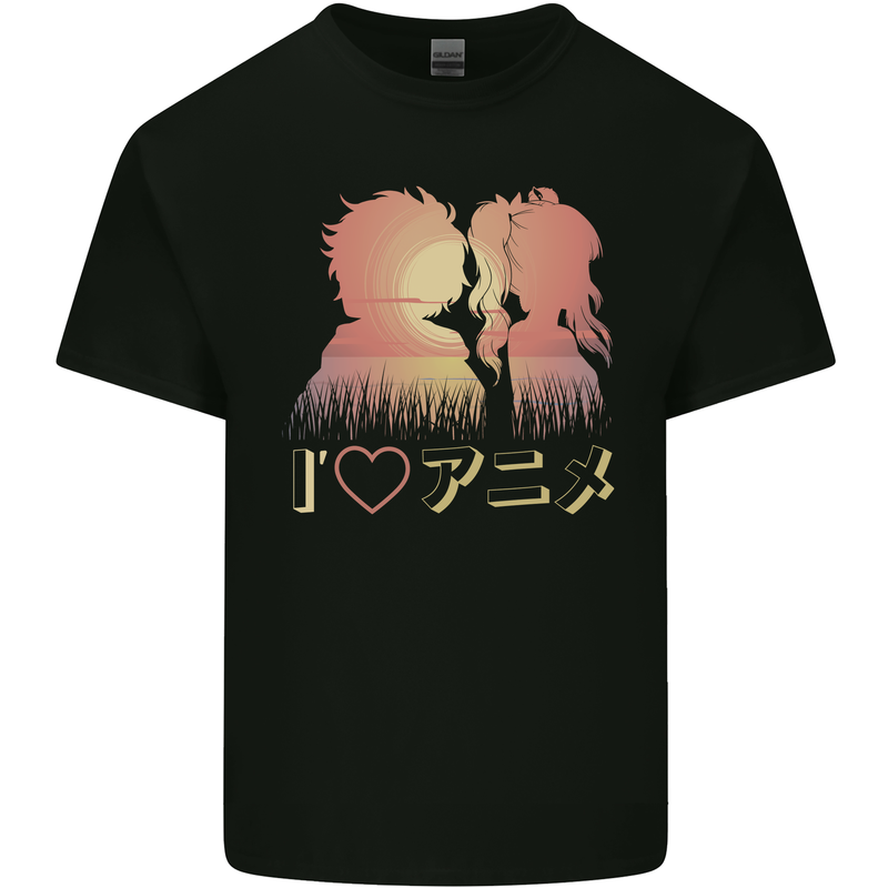 I Heart Anime Love Mens Cotton T-Shirt Tee Top Black