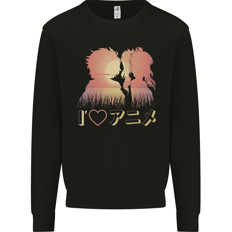 I Heart Anime Love Mens Sweatshirt Jumper Black
