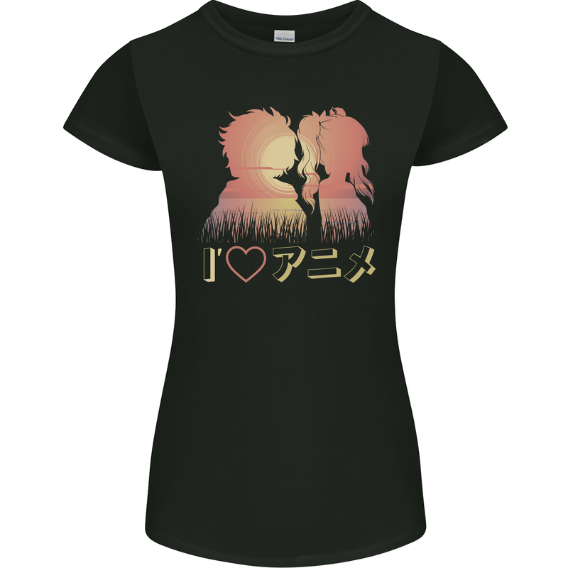 I Heart Anime Love Womens Petite Cut T-Shirt Black