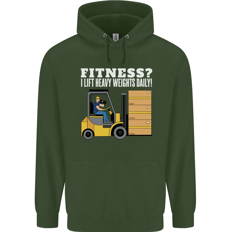 I Lift Heavy Weights All Day Funny Forklift Driver Childrens Kids Hoodie Forest Green