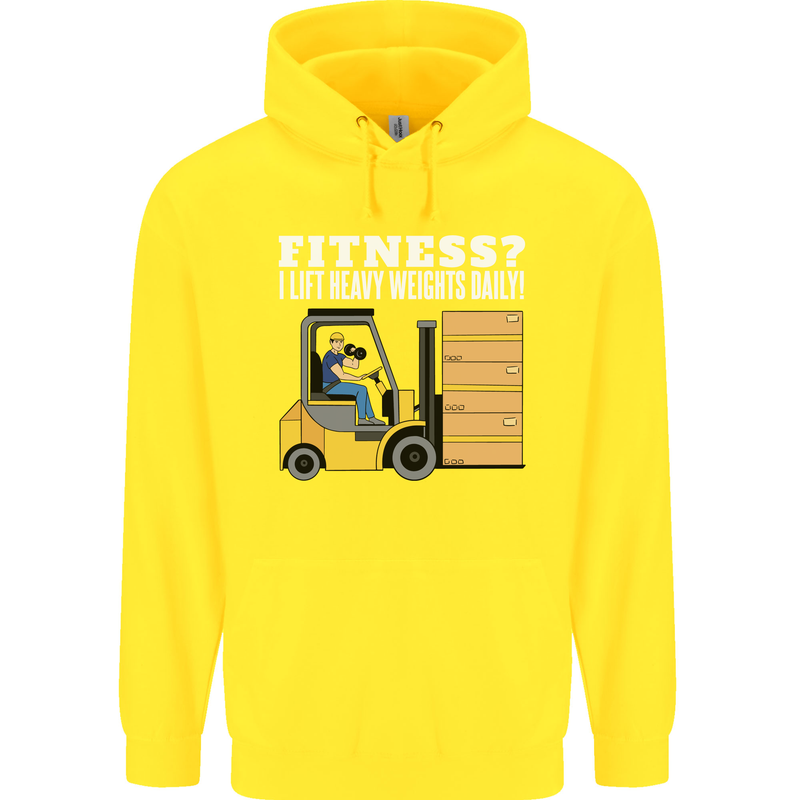 I Lift Heavy Weights All Day Funny Forklift Driver Childrens Kids Hoodie Yellow