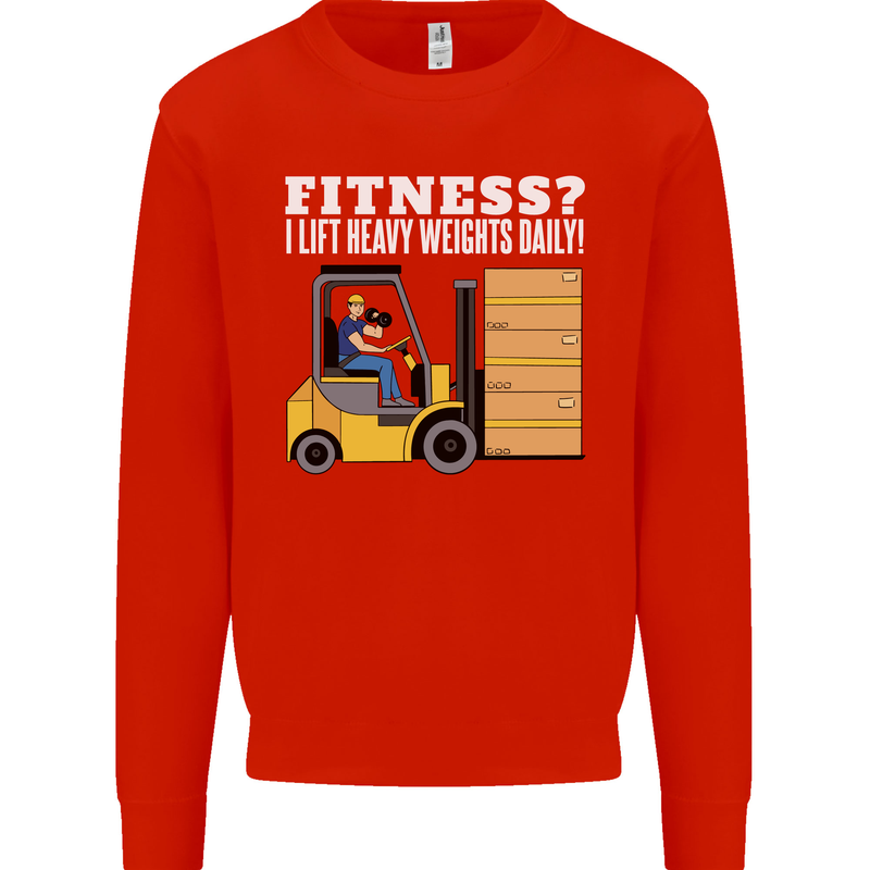 I Lift Heavy Weights All Day Funny Forklift Driver Kids Sweatshirt Jumper Bright Red