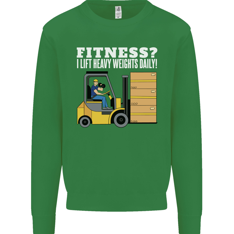 I Lift Heavy Weights All Day Funny Forklift Driver Kids Sweatshirt Jumper Irish Green