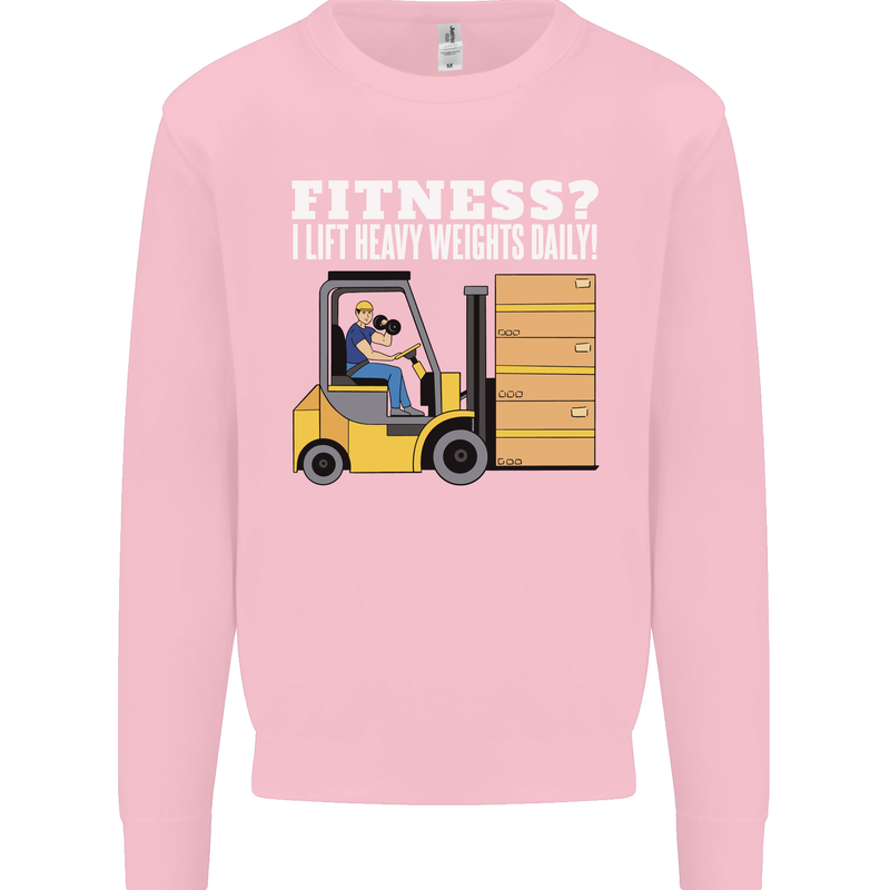 I Lift Heavy Weights All Day Funny Forklift Driver Kids Sweatshirt Jumper Light Pink