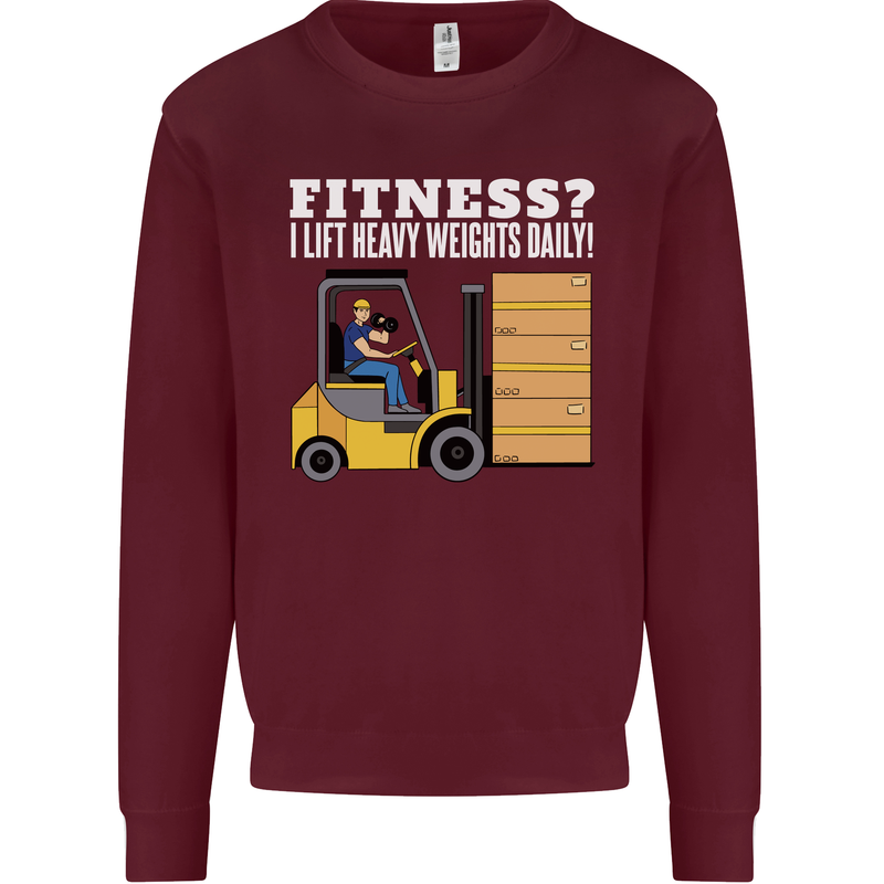 I Lift Heavy Weights All Day Funny Forklift Driver Kids Sweatshirt Jumper Maroon