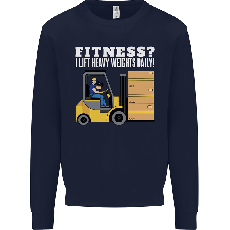 I Lift Heavy Weights All Day Funny Forklift Driver Kids Sweatshirt Jumper Navy Blue