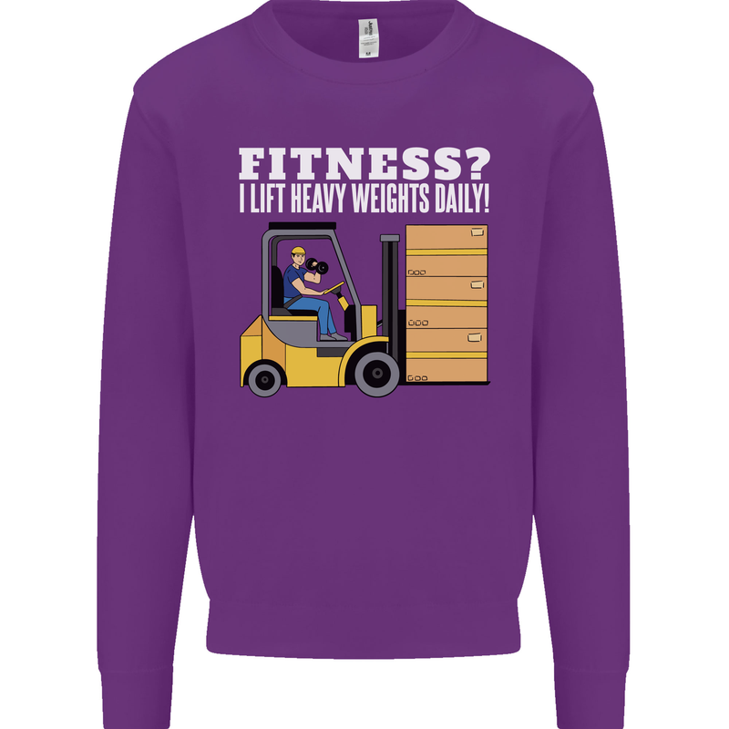 I Lift Heavy Weights All Day Funny Forklift Driver Kids Sweatshirt Jumper Purple