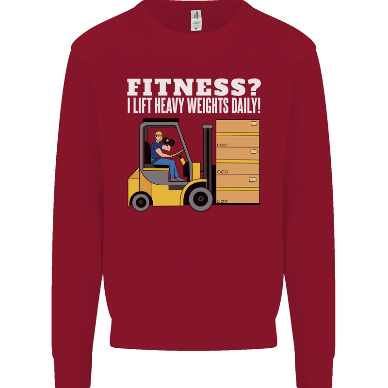 I Lift Heavy Weights All Day Funny Forklift Driver Kids Sweatshirt Jumper Red