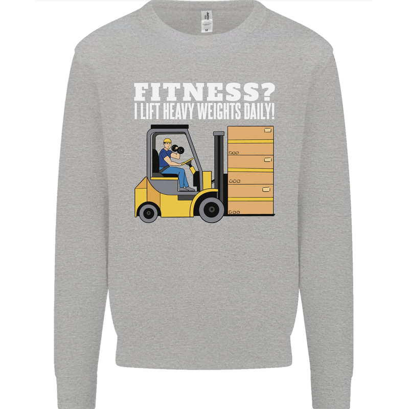 I Lift Heavy Weights All Day Funny Forklift Driver Kids Sweatshirt Jumper Sports Grey