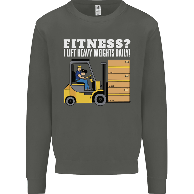 I Lift Heavy Weights All Day Funny Forklift Driver Kids Sweatshirt Jumper Storm Grey