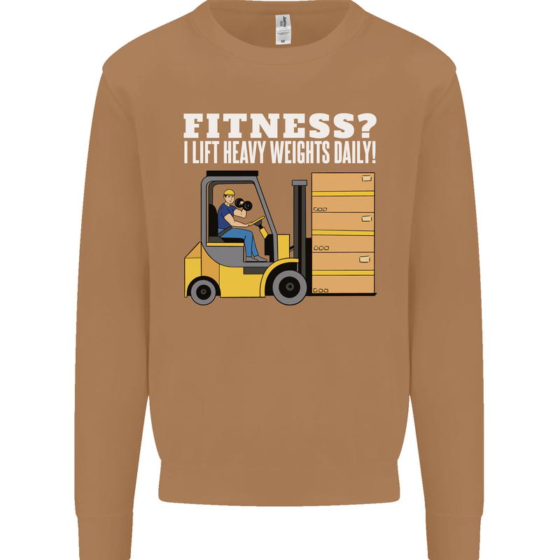 I Lift Heavy Weights All Day Funny Forklift Driver Mens Sweatshirt Jumper Caramel Latte