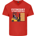 I Lift Heavy Weights All Day Funny Forklift Driver Mens V-Neck Cotton T-Shirt Red