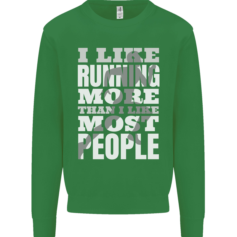 I Like Running Cross Country Marathon Runner Kids Sweatshirt Jumper Irish Green
