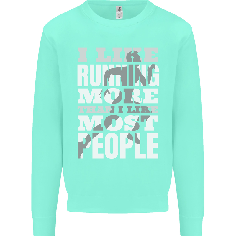 I Like Running Cross Country Marathon Runner Kids Sweatshirt Jumper Peppermint